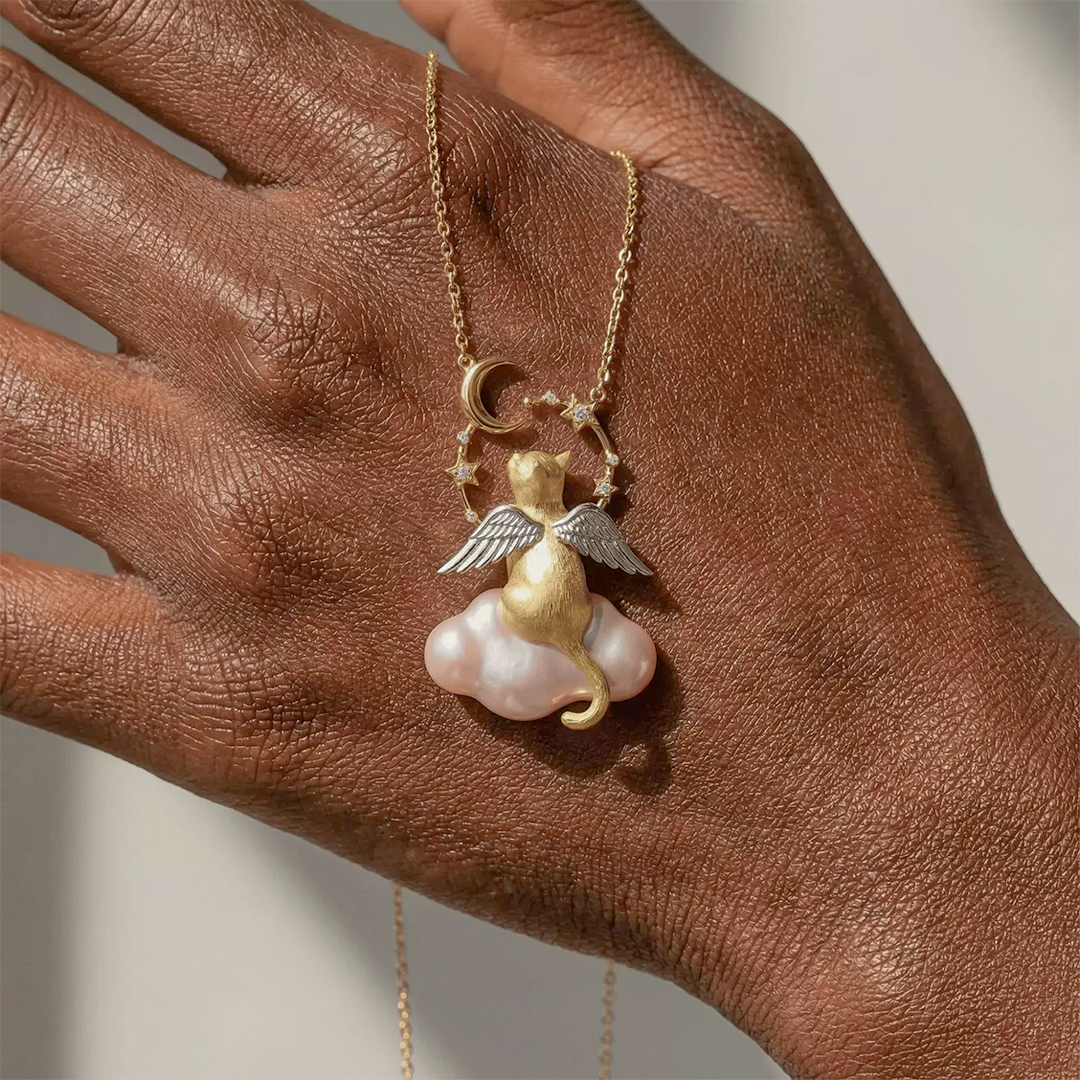 Cat Angel Baroque Cloud Necklace