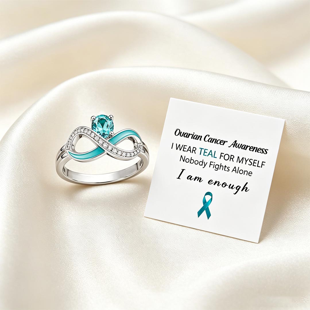 Ovarian Cancer Awareness-Teal Infinity Diamond Ring