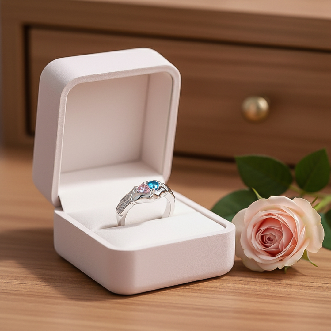 Mama of an Angel-Pink-Blue Paw Wing Open Ring
