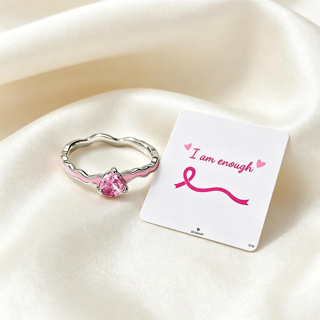 Breast Cancer Awareness-Pink Heart Enamel Ring