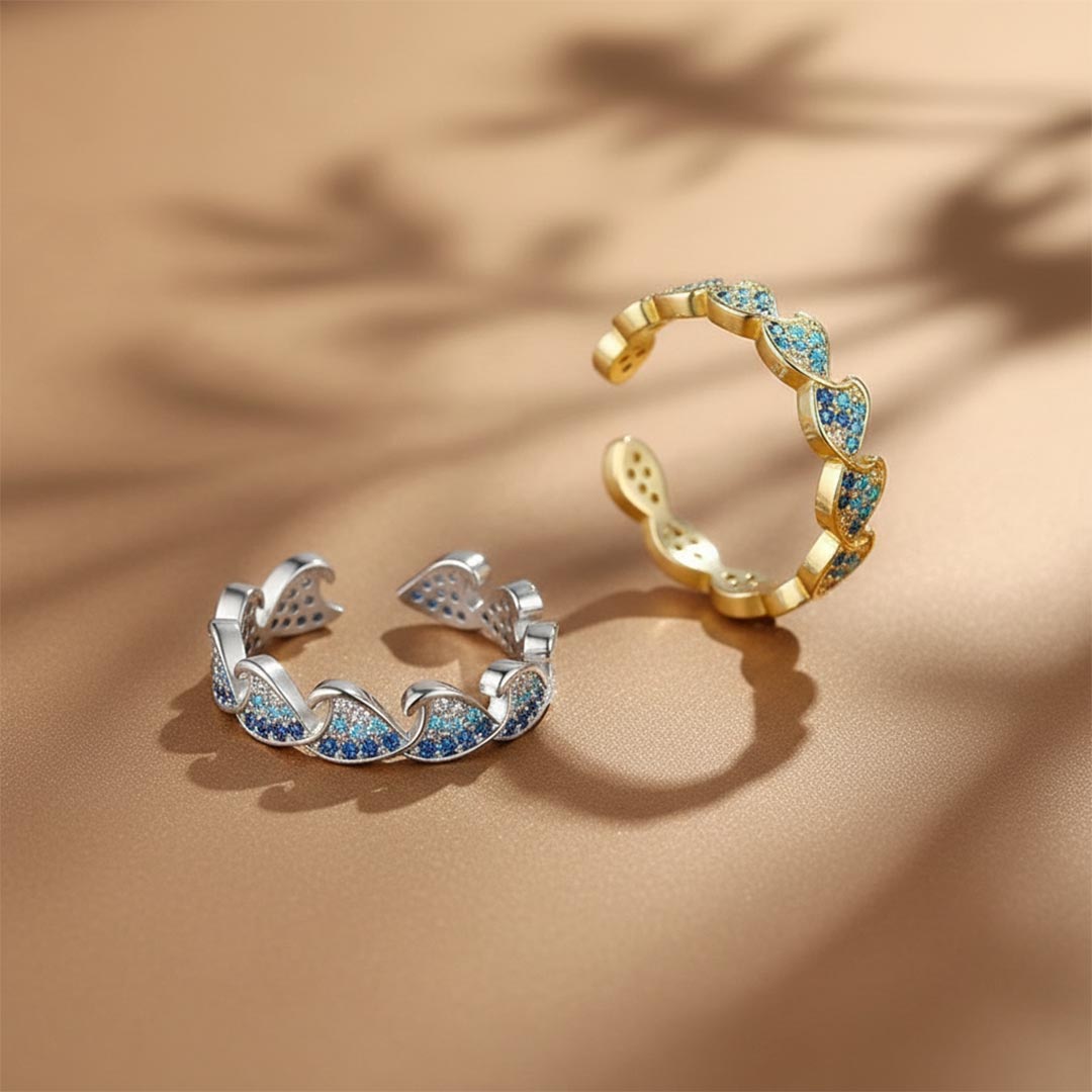 For Self-Blue Diamond Wave Open Ring