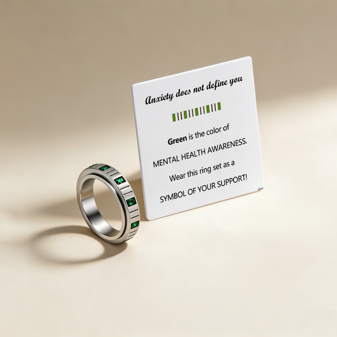 Anti-Anxiety-Green Gemstone Rotating Ring