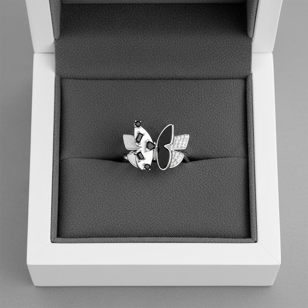 For Memorial-Black Diamond Butterfly Open Ring