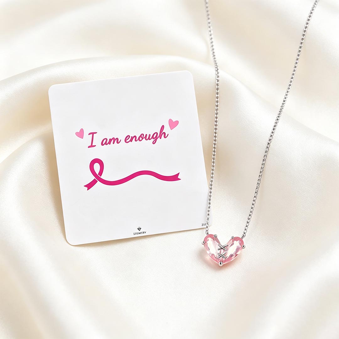 Breast Cancer Awareness-Patch Heart Pink Diamond Necklace