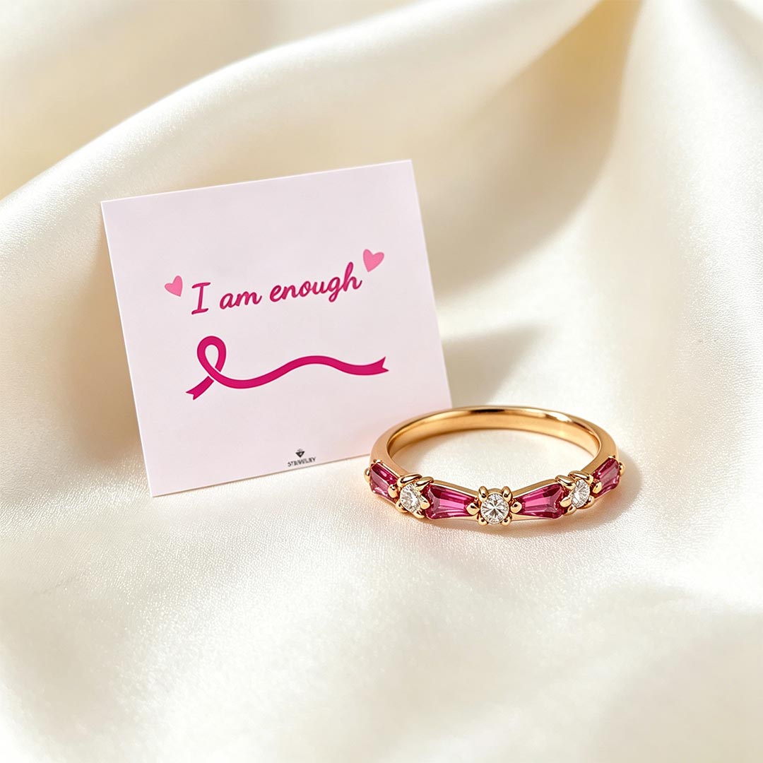 Breast Cancer Awareness -Pink Spaced Round Diamond Ring