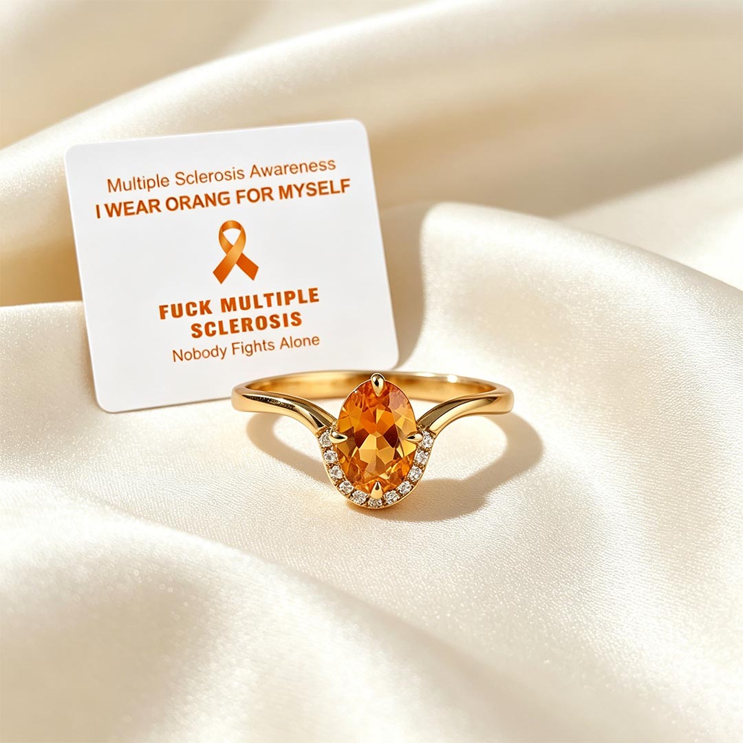 Multiple Sclerosis Awareness -Orange Half-Round Diamond Ring