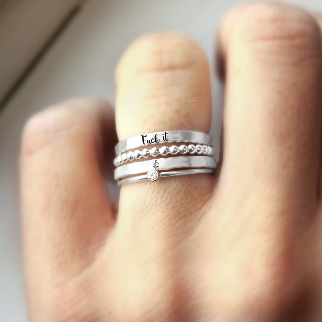 S925 Fuck It Stacked Ring - 4 Rings Set