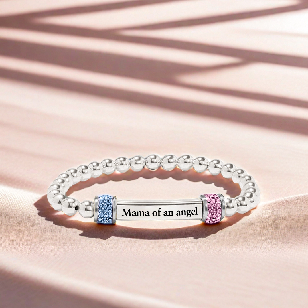 Mama of an Angel Pink & Blue Diamond Bead Bracelet
