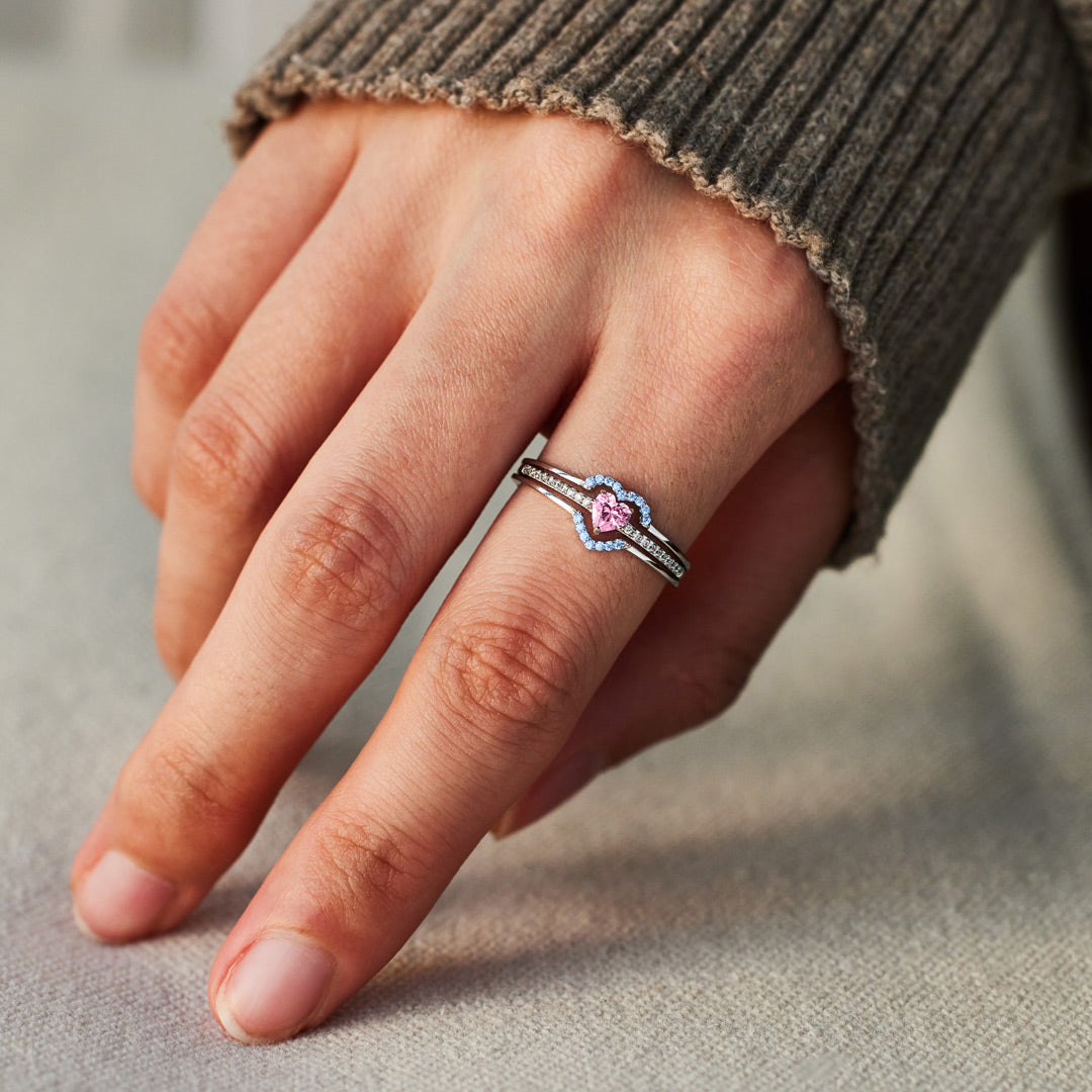 Mama of An Angel Pink & Blue Heart Stacked Ring