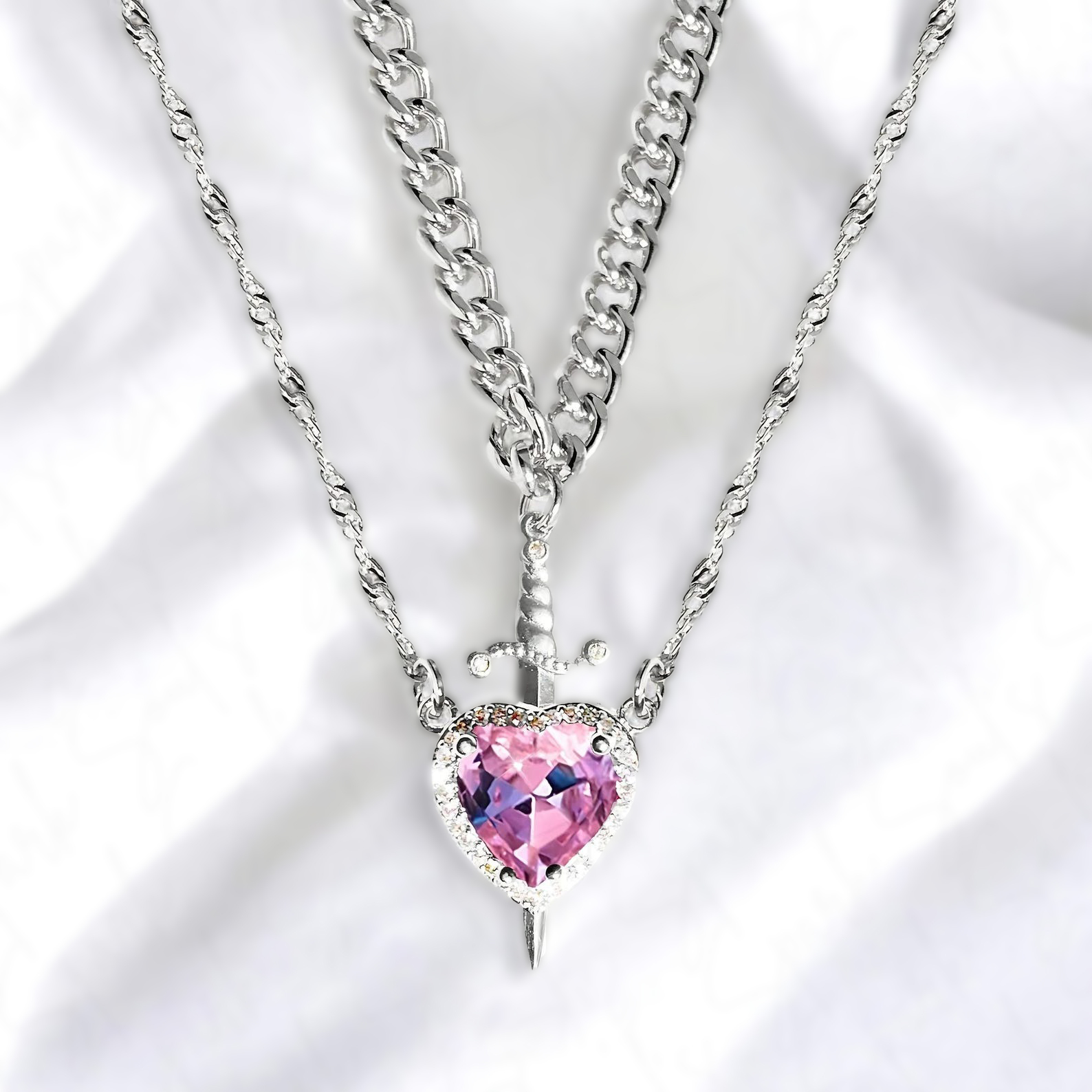 Heart and Sword Pendant Necklace