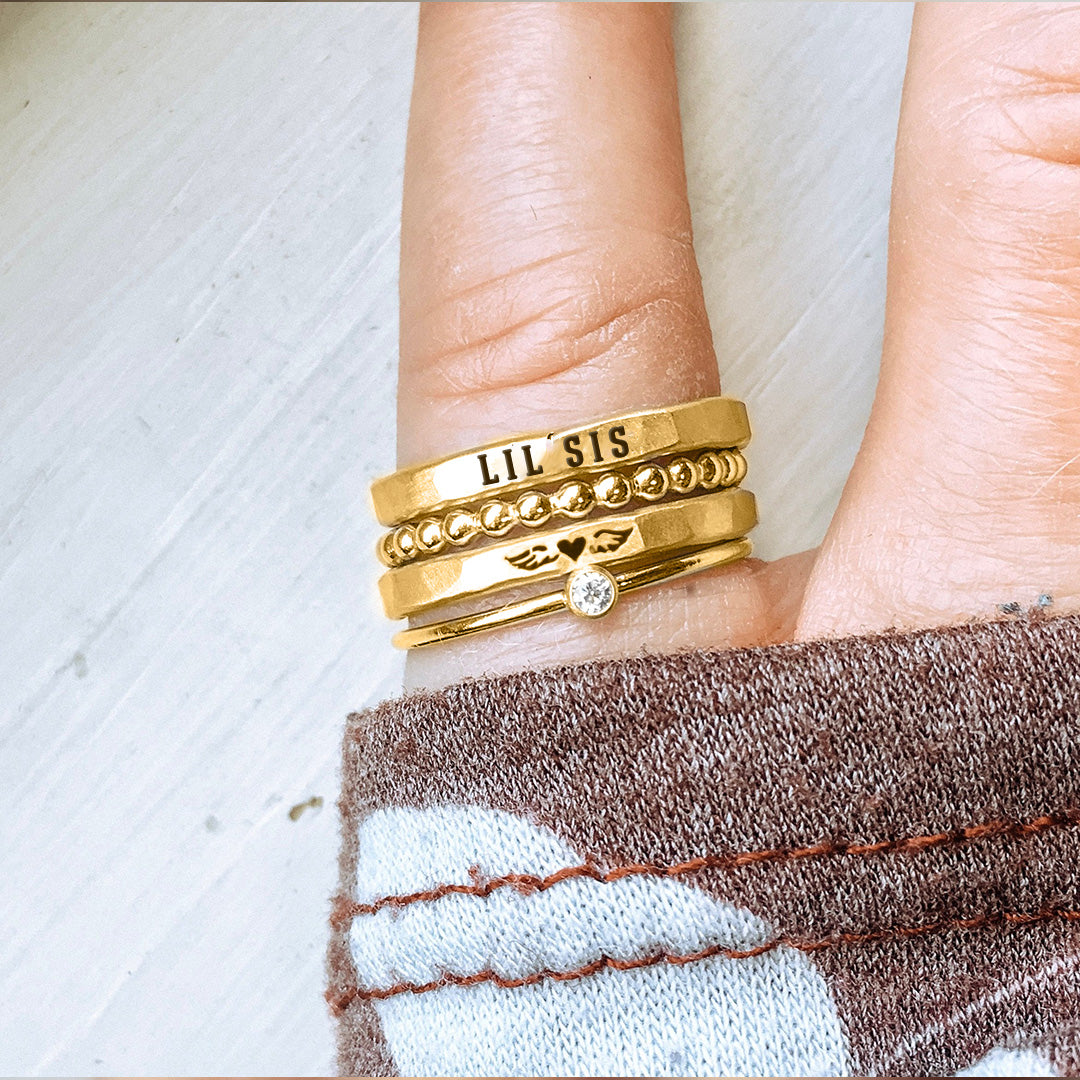 For Memorial - S925 Mama Of An Angel Custom Name Stacked Ring - 4 Rings Set
