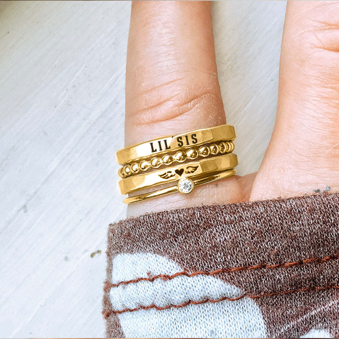 For Memorial - S925 Mama Of An Angel Custom Name Stacked Ring - 4 Rings Set