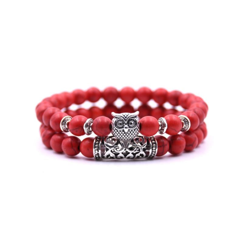 Crazymeow Owl Charm Natural Stone Bracelet