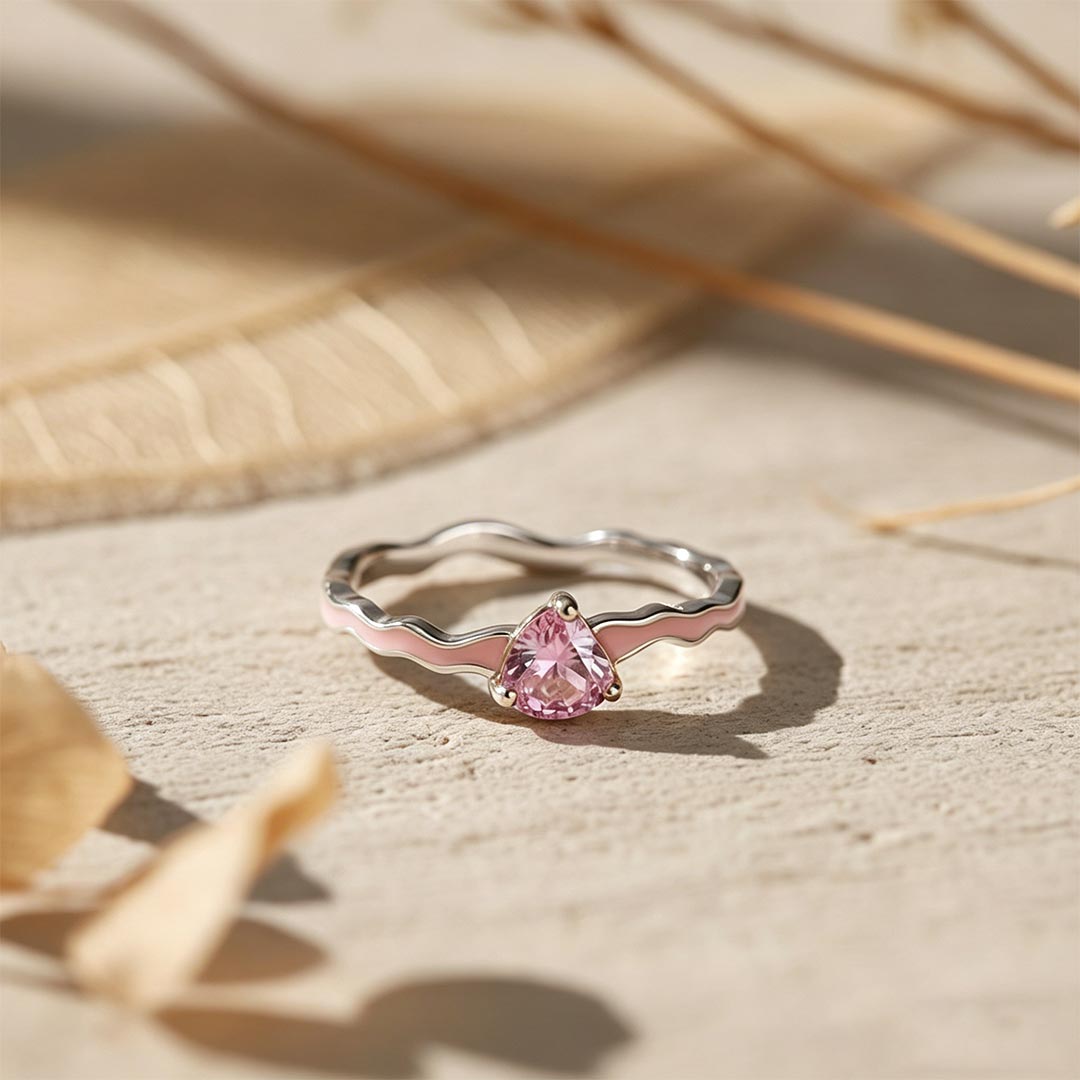 Breast Cancer Awareness-Pink Heart Enamel Ring