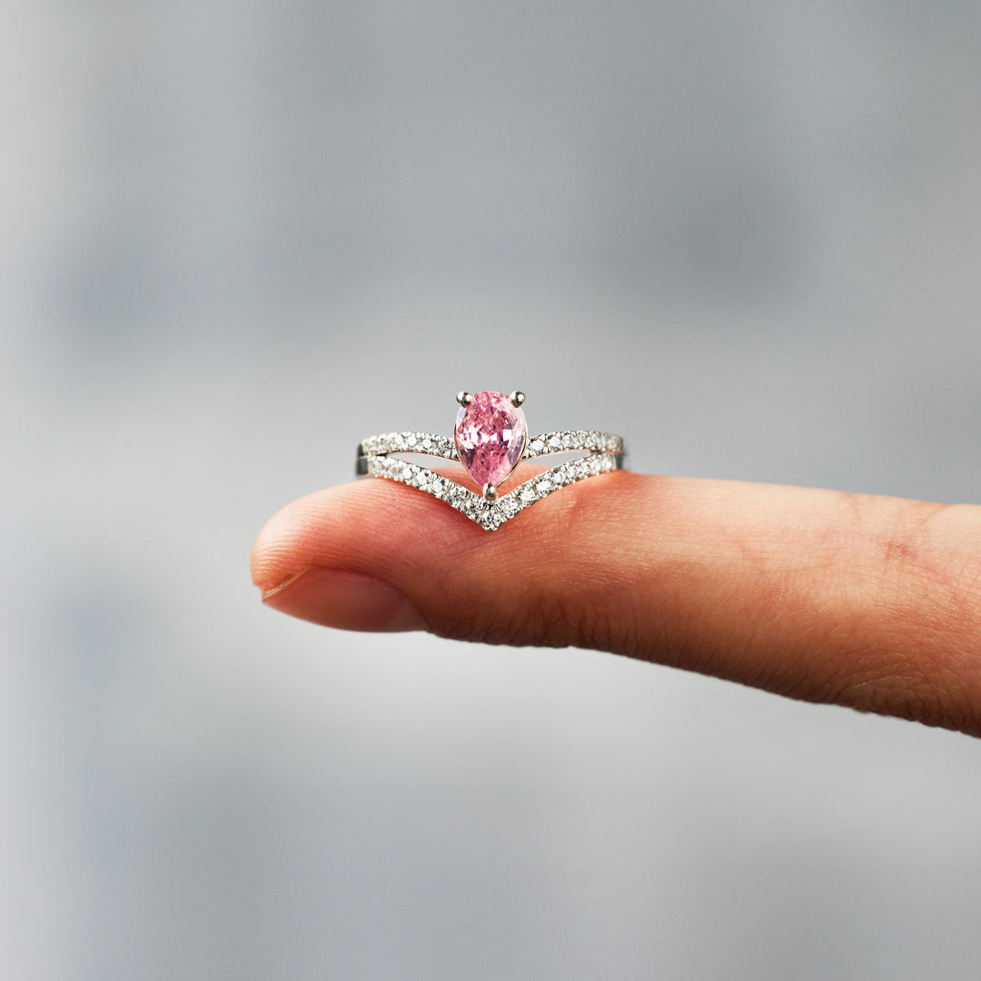 S925 Pear Cut Breast Cancer Awareness Ring