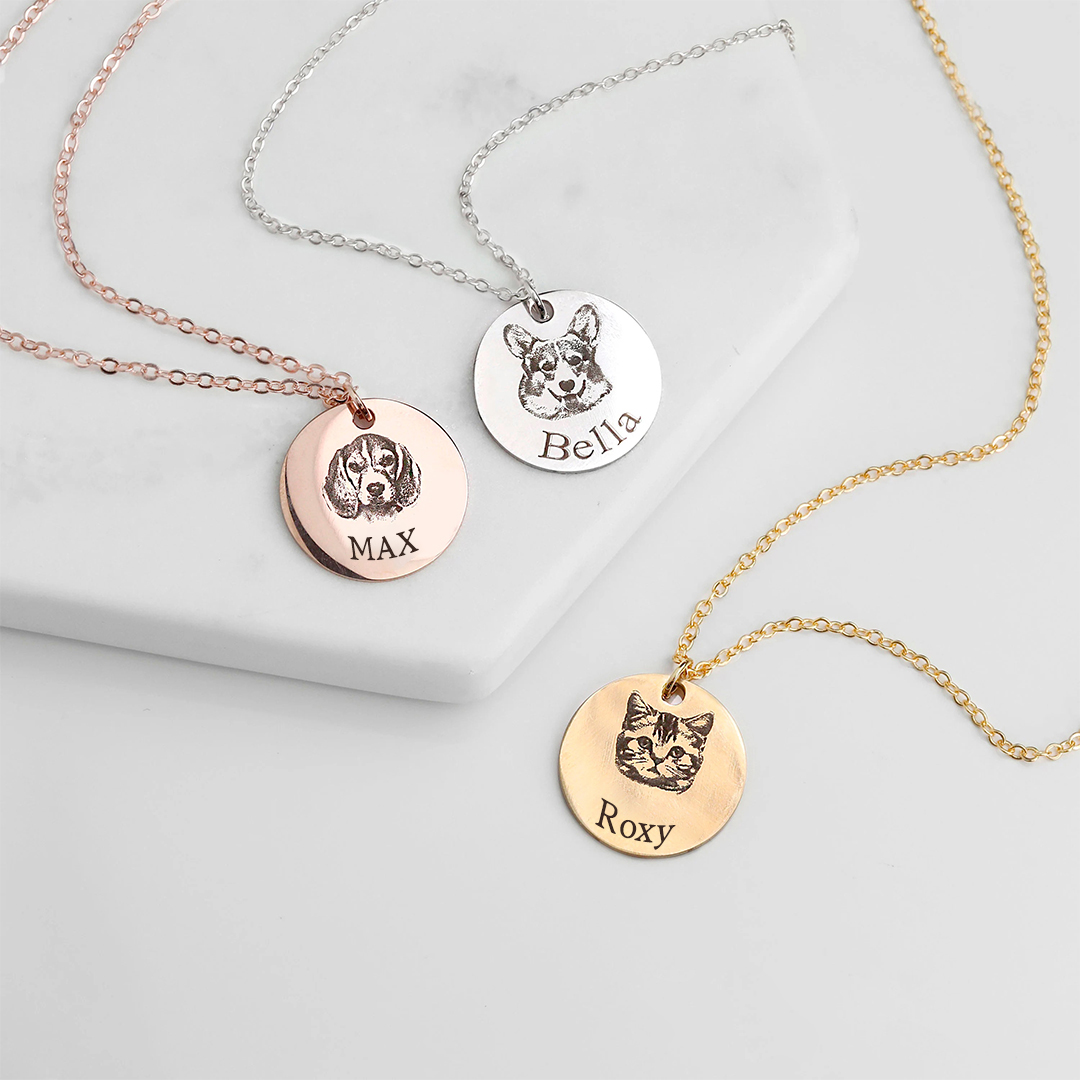I crossed the rainbow bridge-Custom Pet Face and Name Portrait Necklace