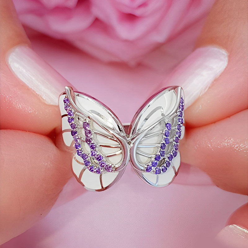 All You Have To Do Is Fly Purple Diamond Double Butterfly Ring