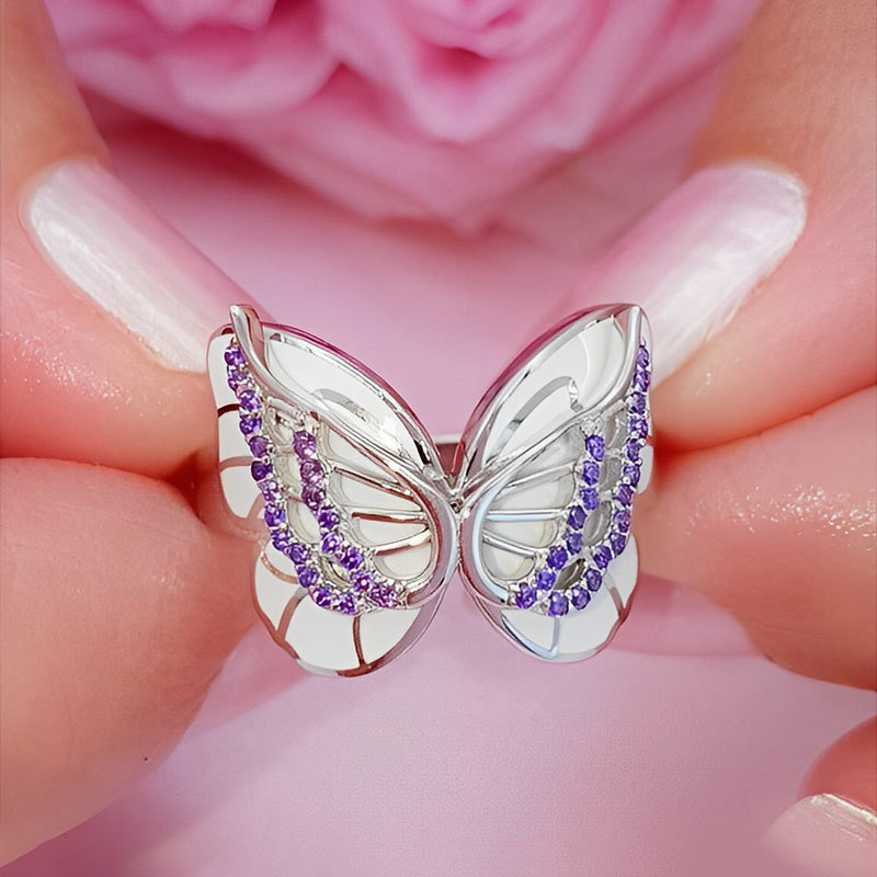All You Have To Do Is Fly Purple Diamond Double Butterfly Ring