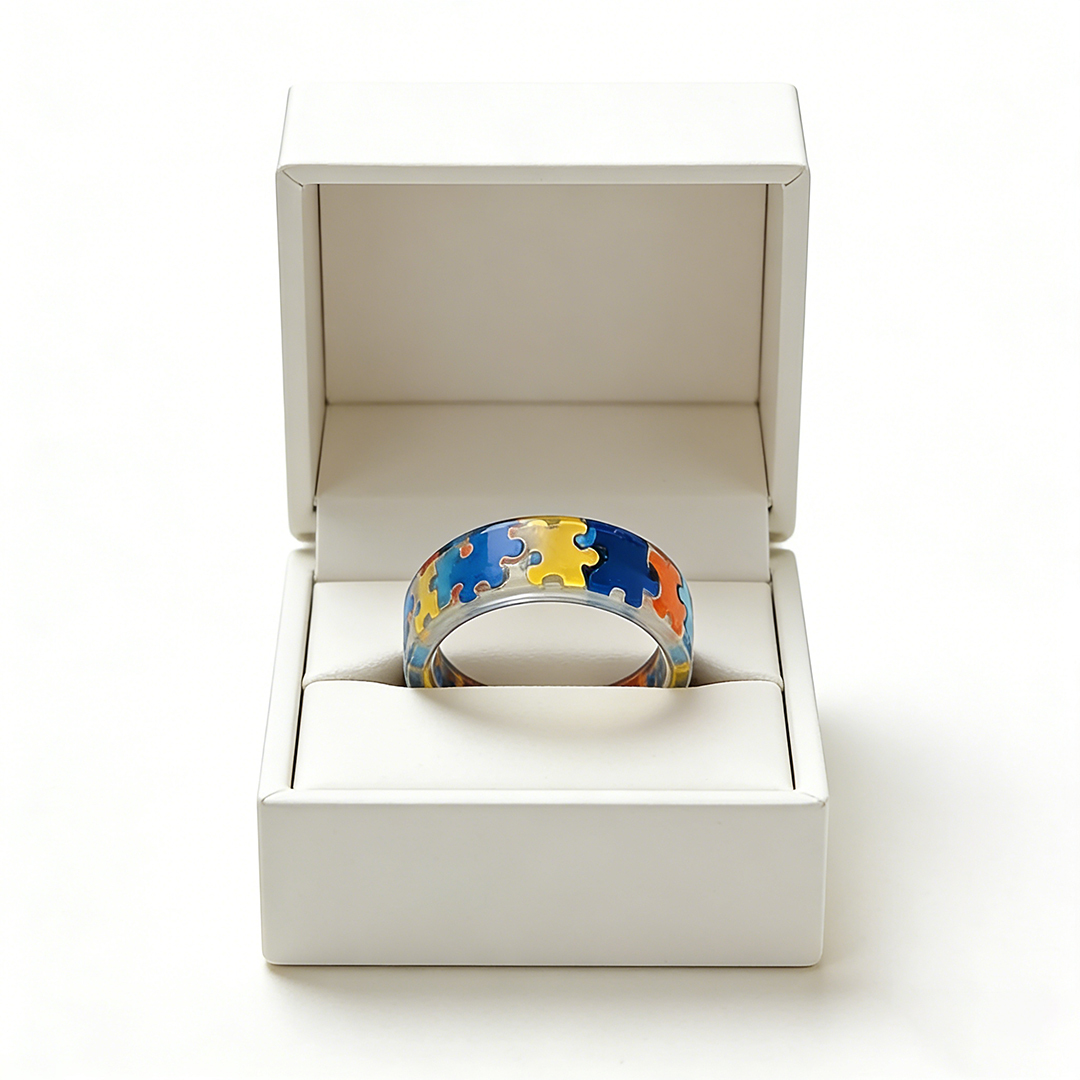 Autism Awareness-Transparent Resin Puzzle Ring