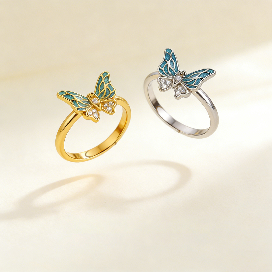For Memory-Half Blue Butterfly Adjustable Ring