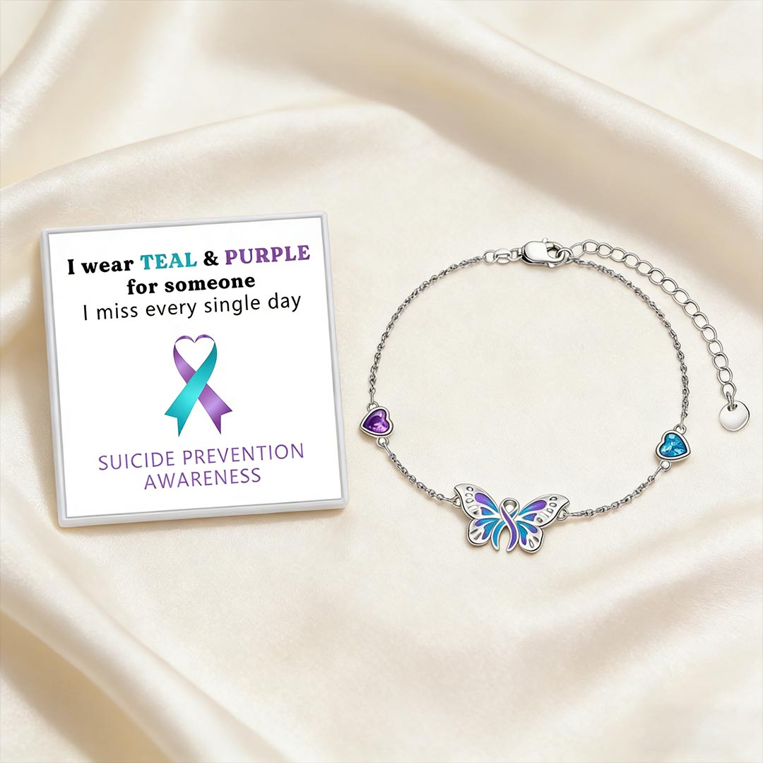 Suicide Prevention Awareness-Butterfly Purple Blue Ribbon Bracelet