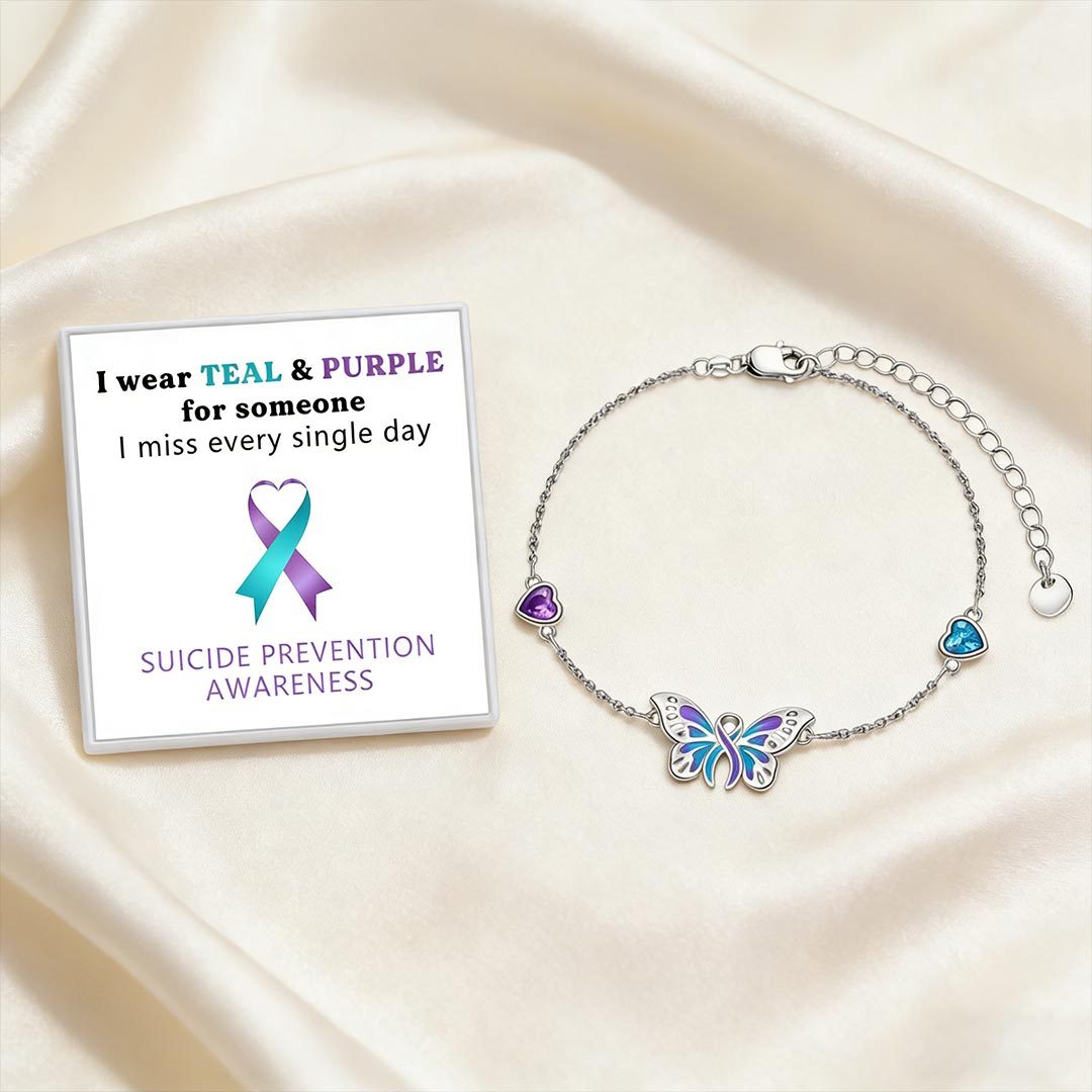 Suicide Prevention Awareness-Butterfly Purple Blue Ribbon Bracelet