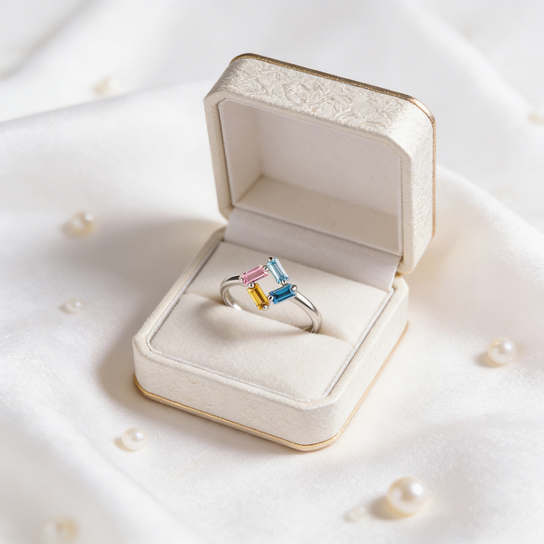 Slim Band Circle Birthstone Personalized Ring