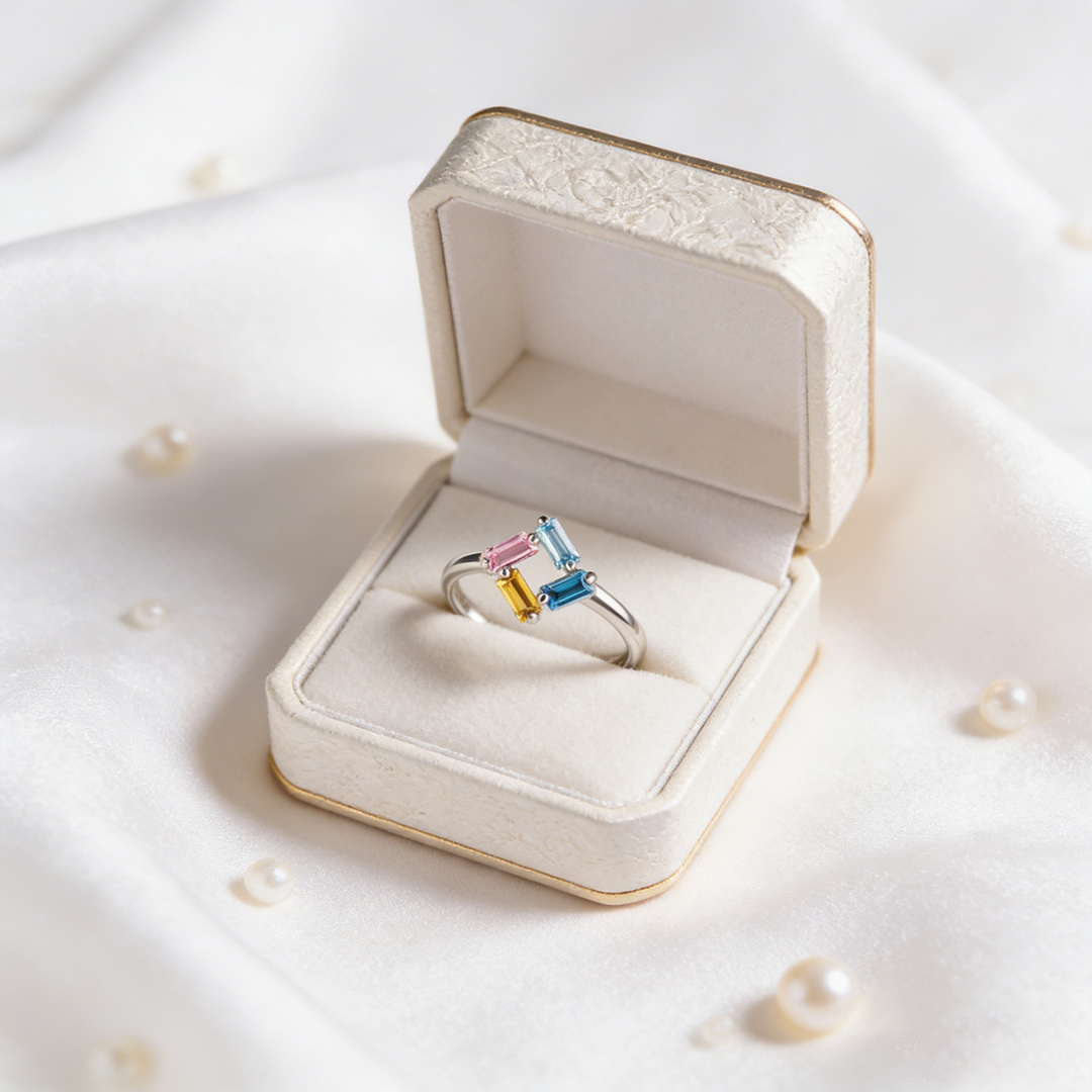 Slim Band Circle Birthstone Personalized Ring