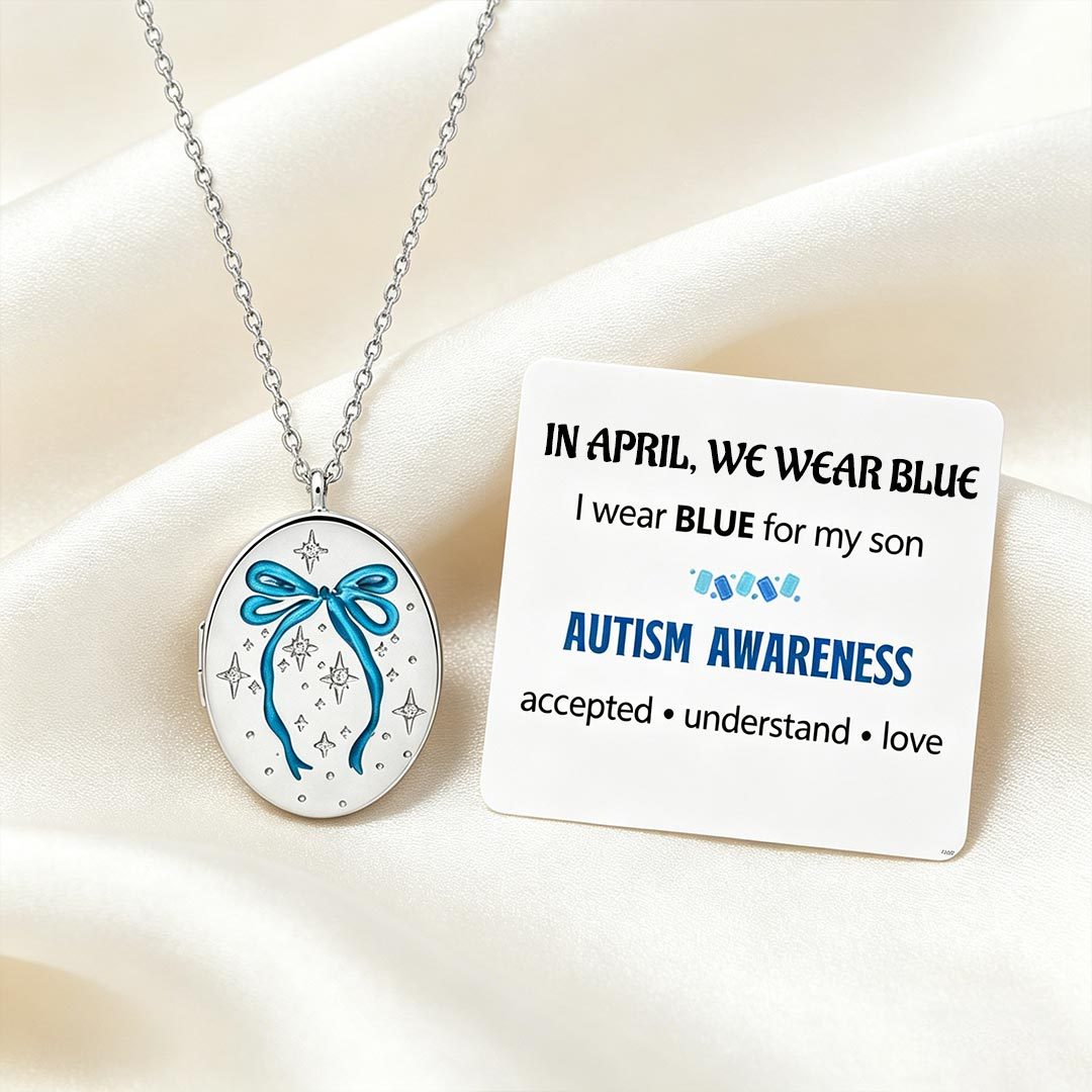 Autism Awareness-Blue Bow Round Pendant Necklace