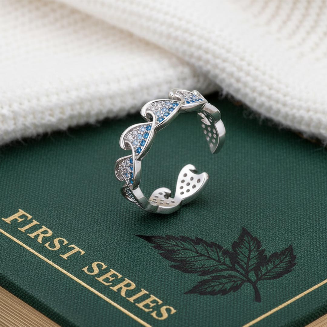 For Self-Blue Diamond Wave Open Ring