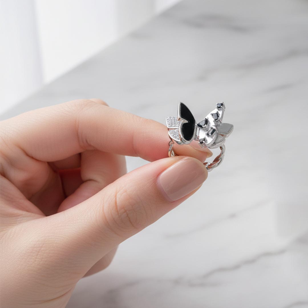 For Memorial-Black Diamond Butterfly Open Ring