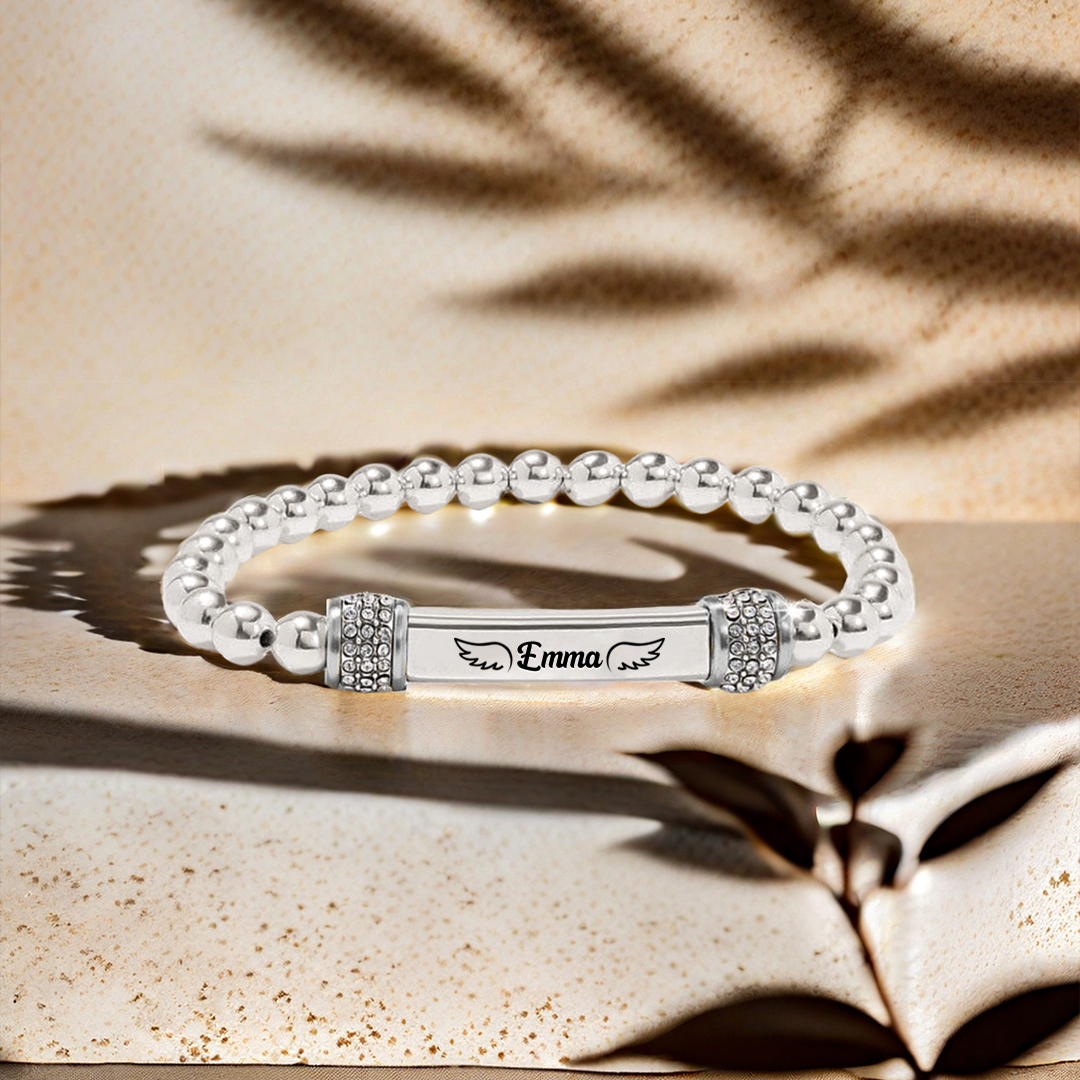 FOR MEMORIAL -I’m a Mother To a Daughter With Wings Custom Name Bead Stretch Bracelet