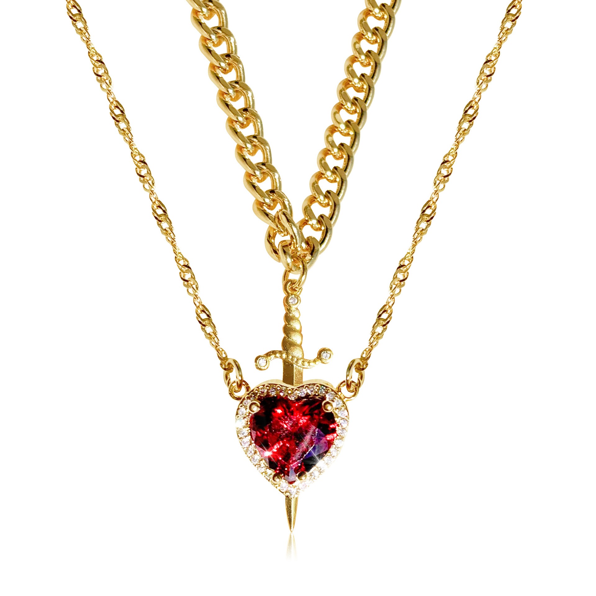 Heart and Sword Pendant Necklace