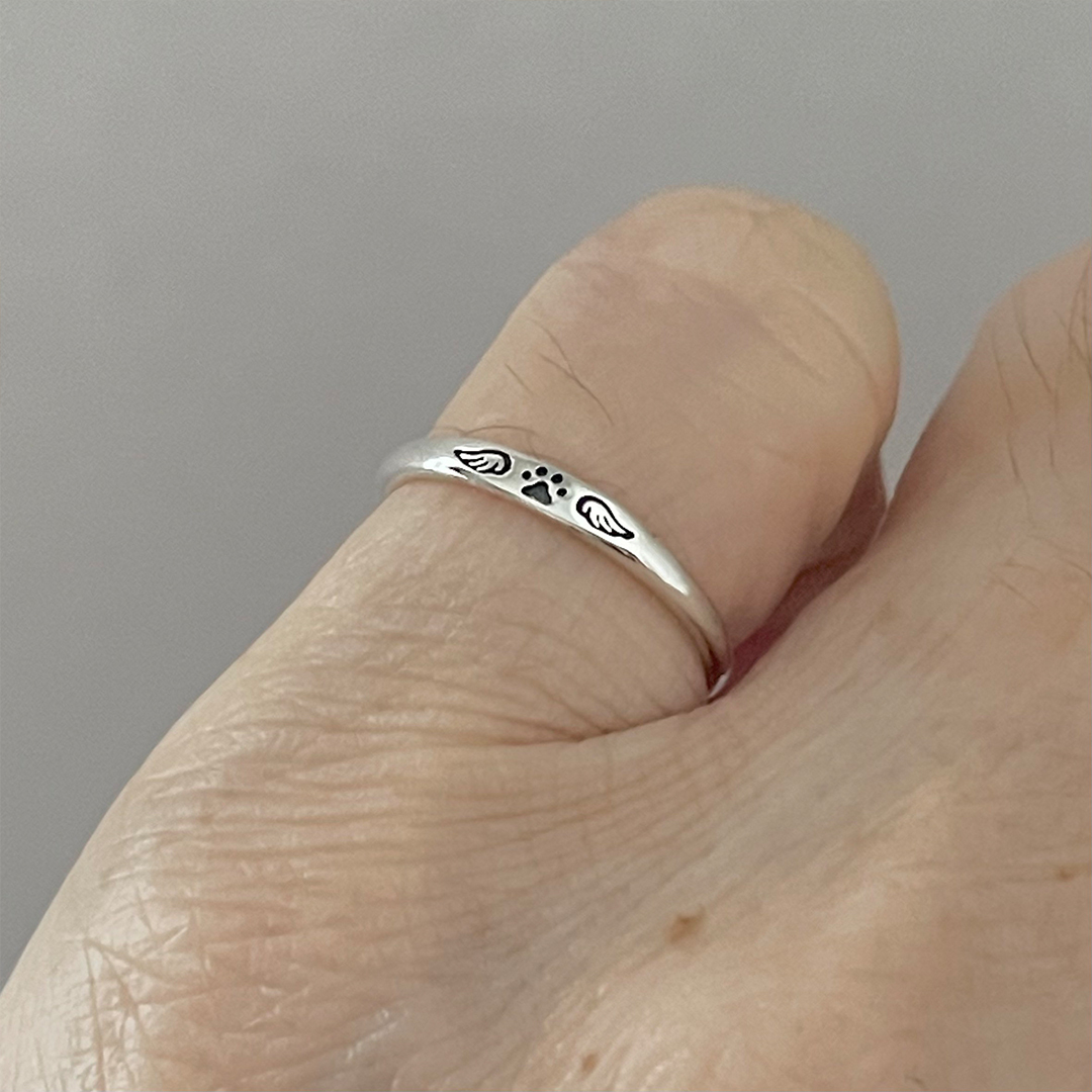 FOR MEMORIAL - My Four-legged Angel is Always Near By Tiny Paw With Wings Ring