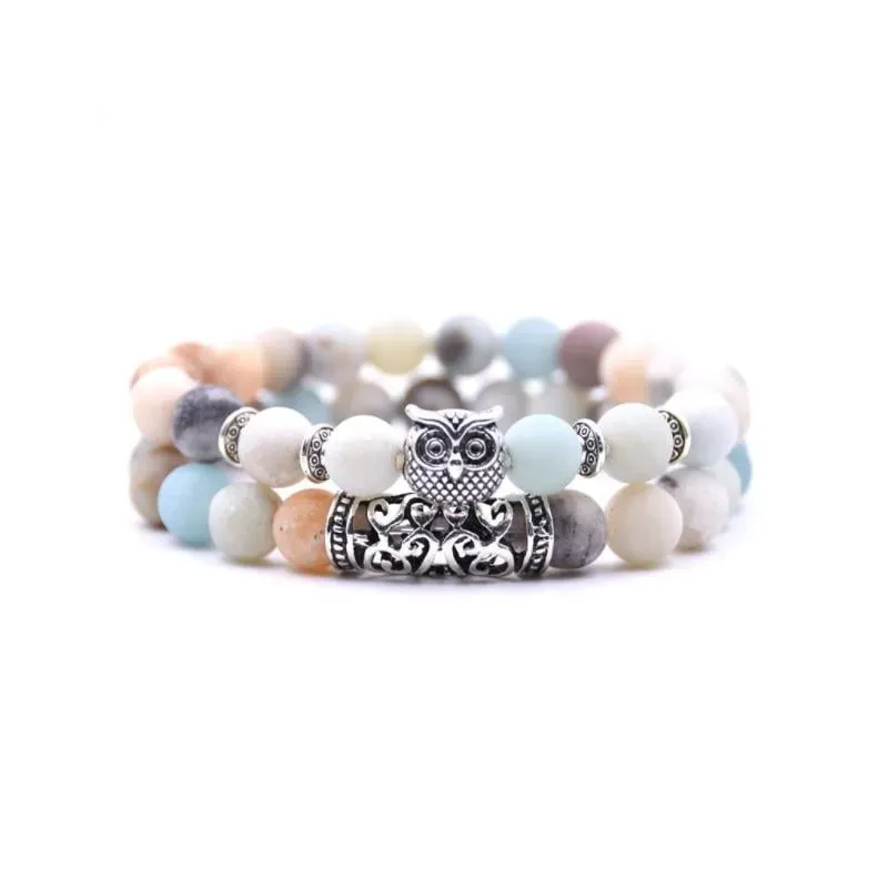 Lucky Owl Charm Natural Stone Bracelet