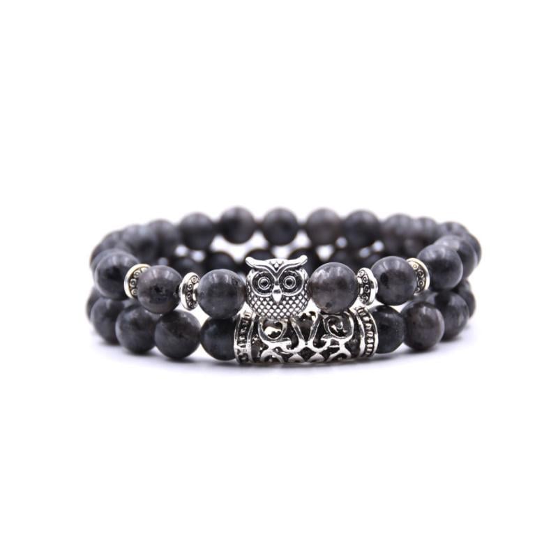 Crazymeow Owl Charm Natural Stone Bracelet