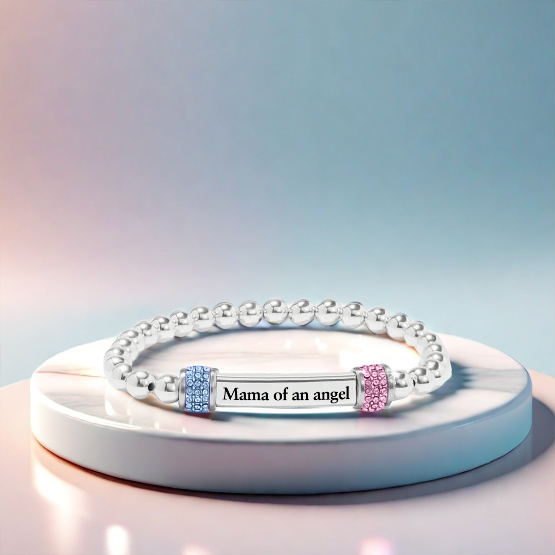 Mama of an Angel Pink & Blue Diamond Bead Bracelet