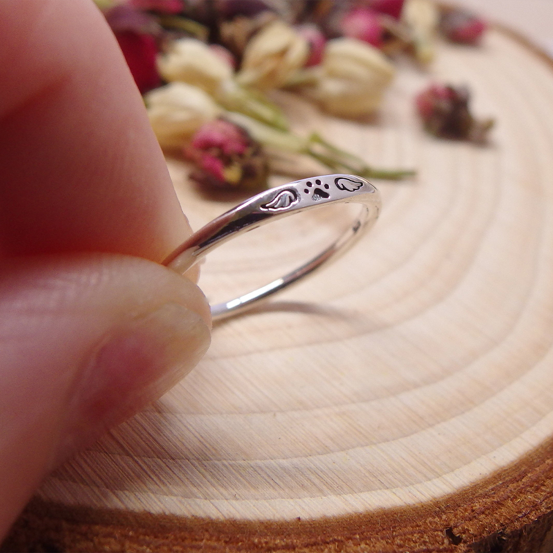 FOR MEMORIAL - My Four-legged Angel is Always Near By Tiny Paw With Wings Ring