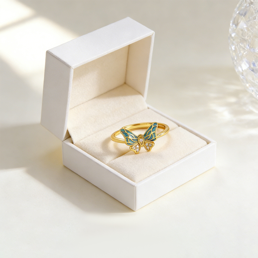 For Memory-Half Blue Butterfly Adjustable Ring