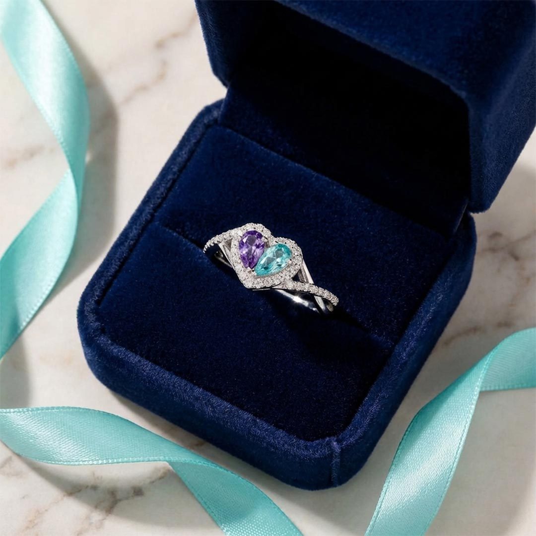 Suicide Prevention Awareness-Blue Purple Two Part Heart Ring