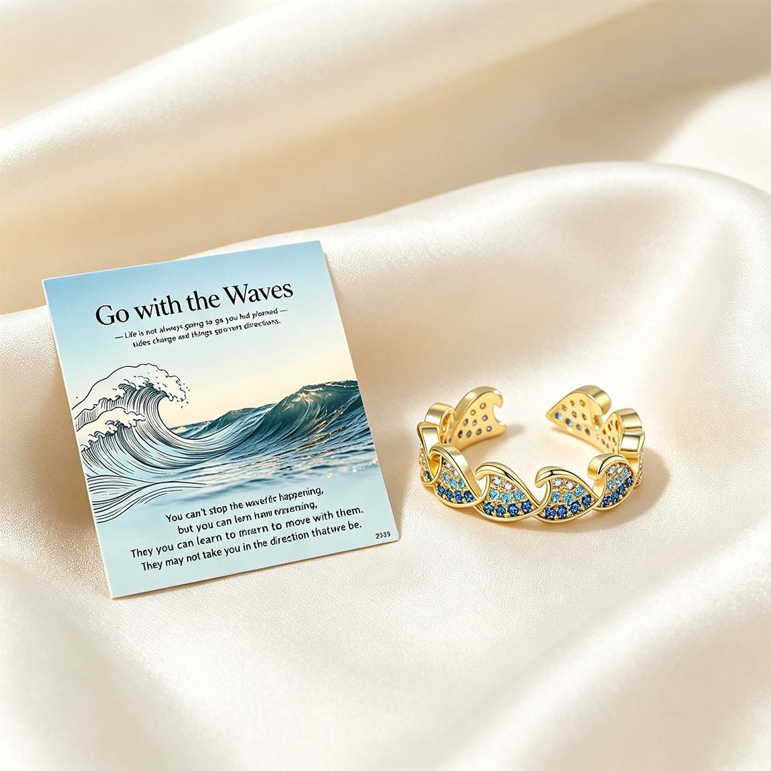 For Self-Blue Diamond Wave Open Ring