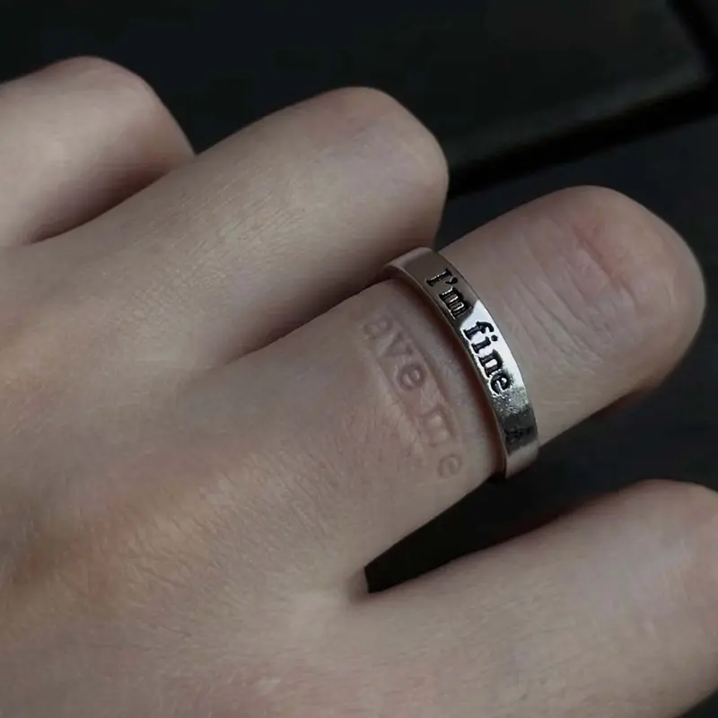 Engraved "I'm Fine" Hidden Message Adjustable Ring