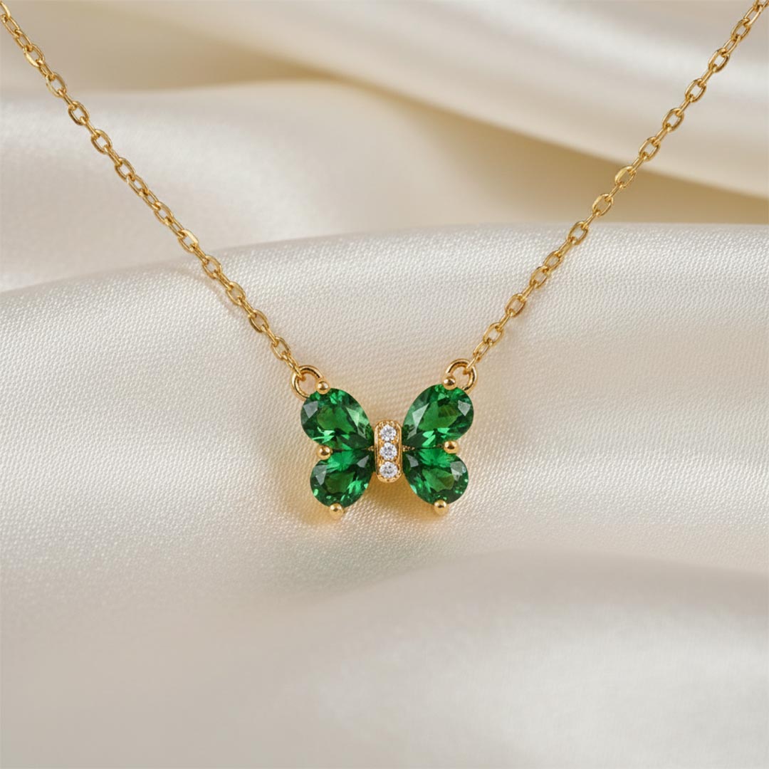 Mental Health Awareness-Green Diamond Butterfly Pendant Necklace