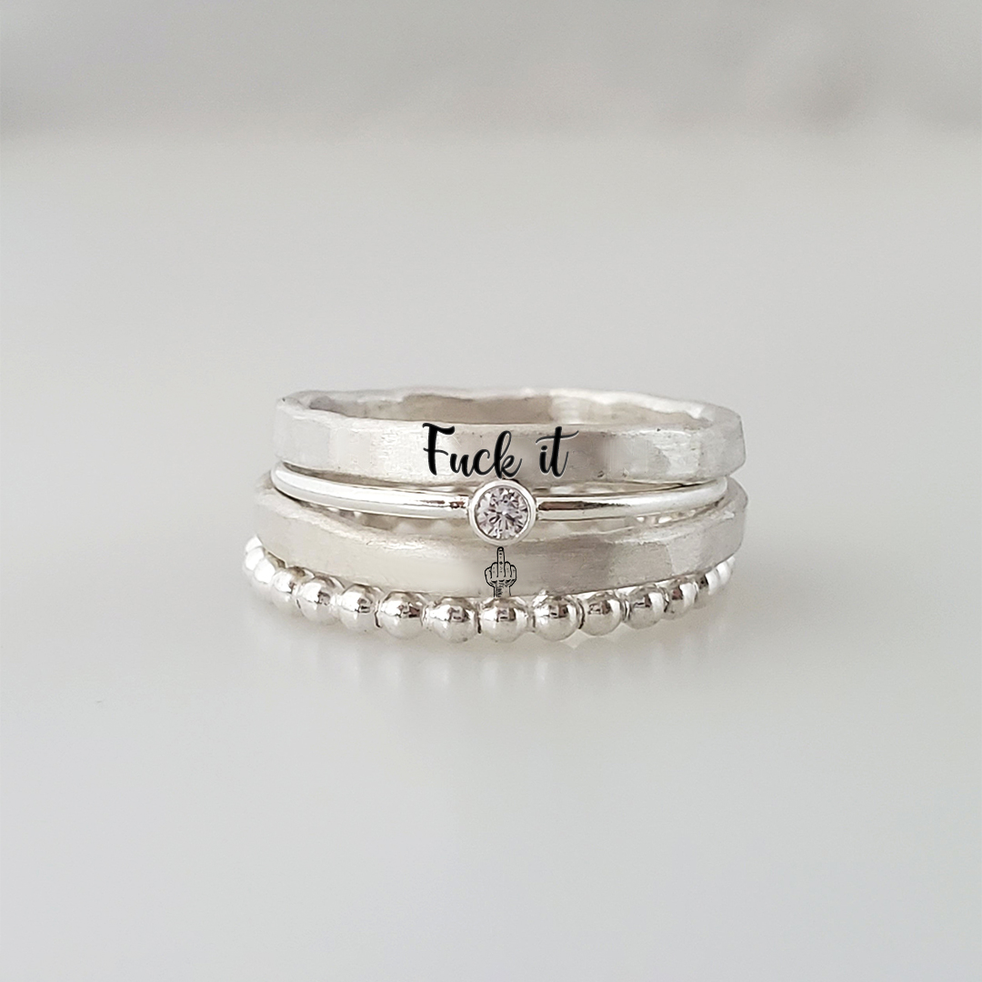 S925 Fuck It Stacked Ring - 4 Rings Set