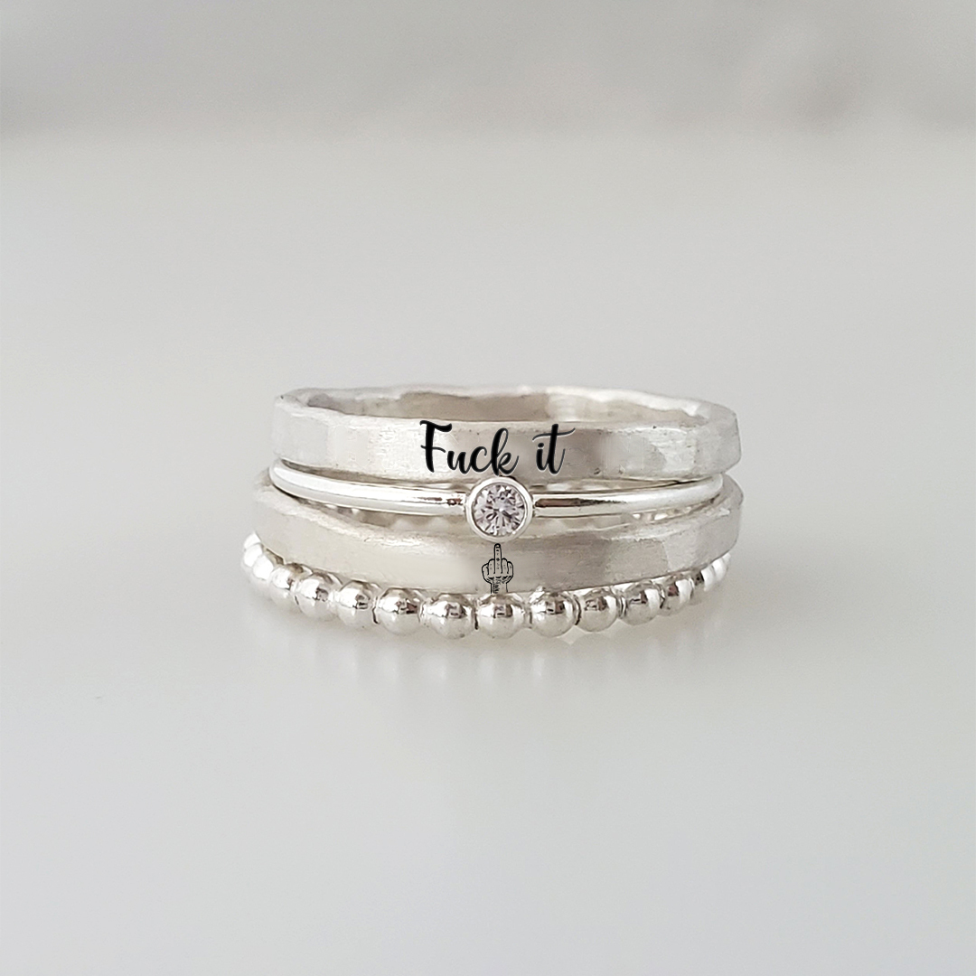 S925 Fuck It Stacked Ring - 4 Rings Set