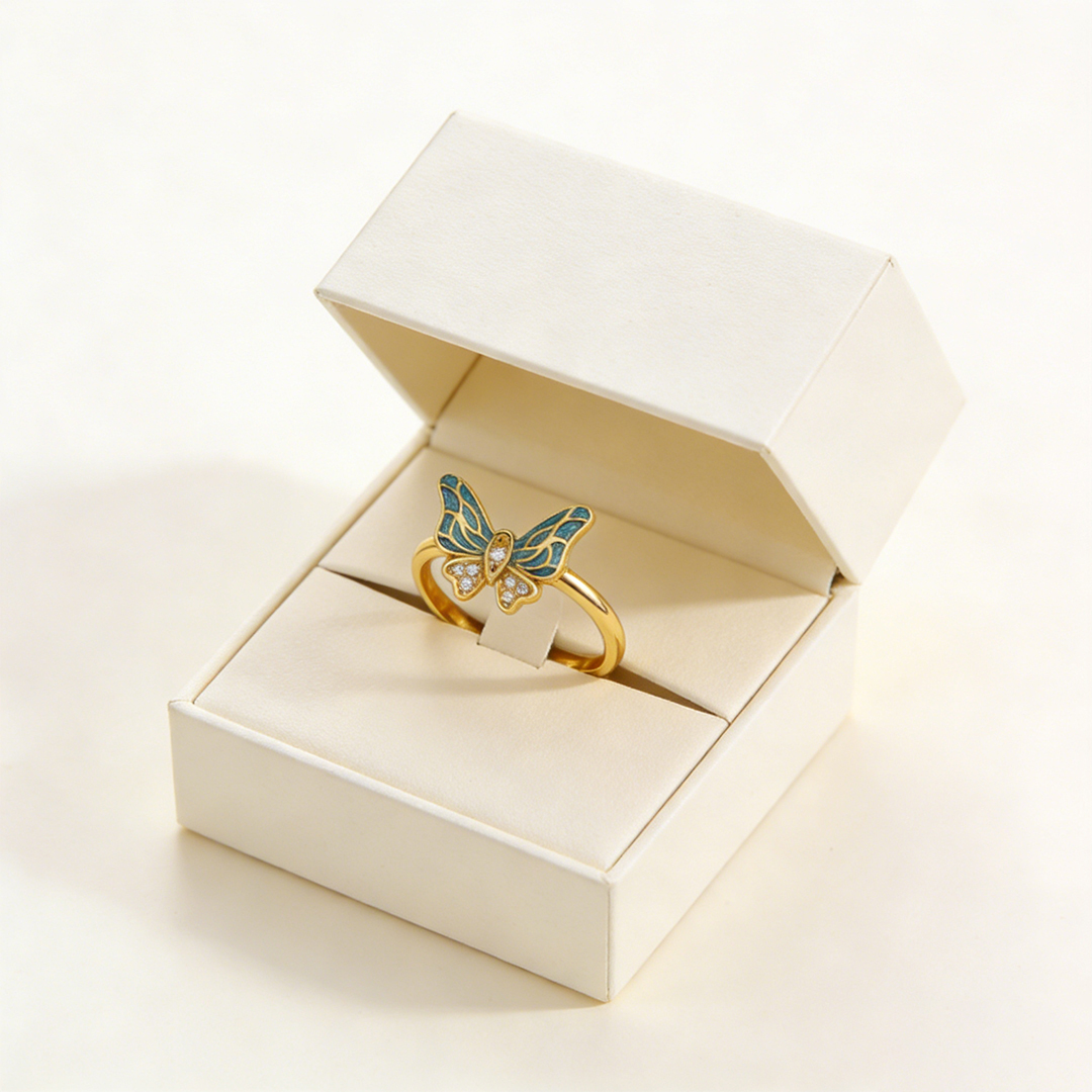 For Memory-Half Blue Butterfly Adjustable Ring