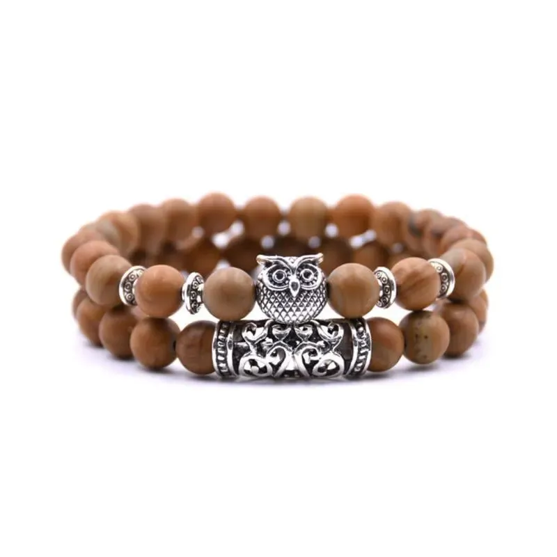 Lucky Owl Charm Natural Stone Bracelet