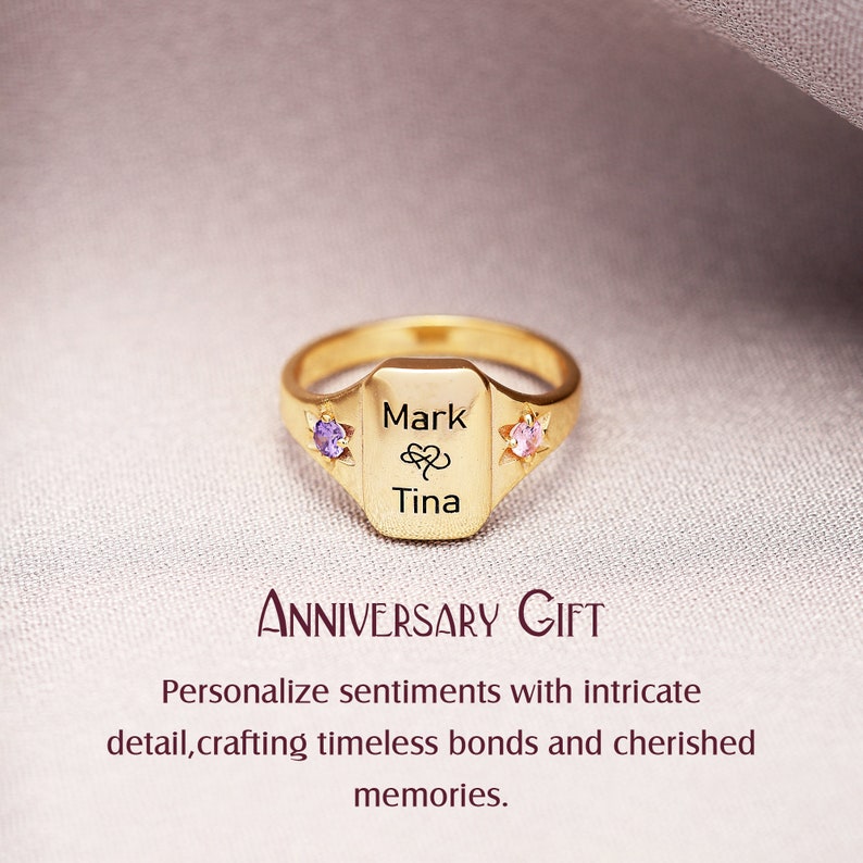 Custom Name and Birthstone Classic Ring, Personalized Engraved Lover's Name, Couple Ring for Wife, Girlfriend, Best Option for Christmas image 1