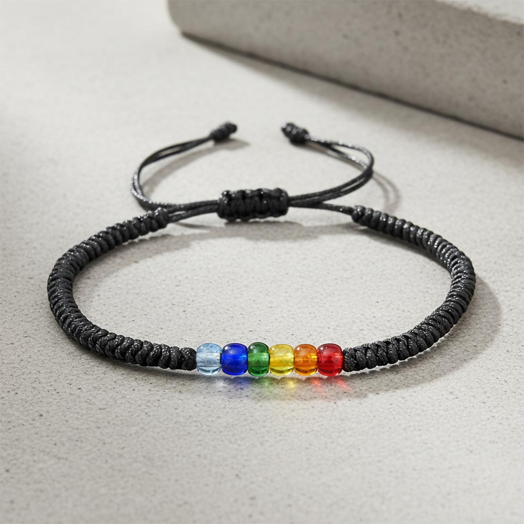 Autism Awareness-Rainbow Beaded Cord Bracelet