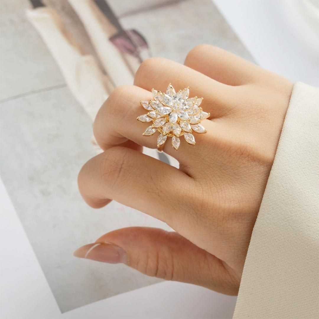 Fuck It and Begin Again-Rotating Snow Lotus Open Ring